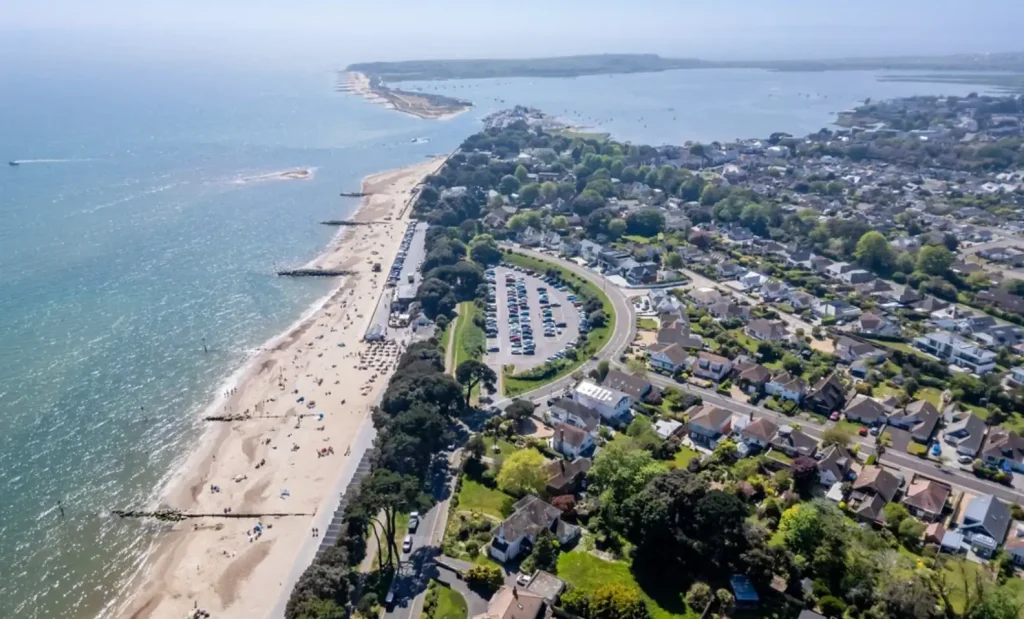 Aerial view of Bournemouth coastline and town Dorset