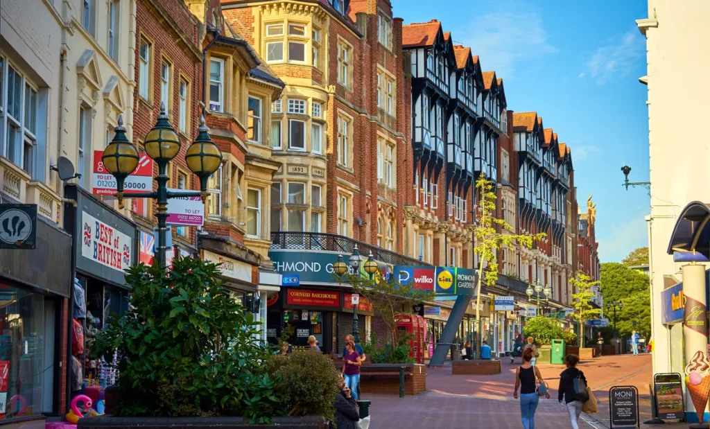 Bournemouth town centre coastal high street view Dorset